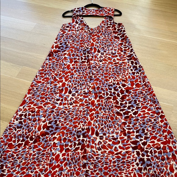 H&M Orange Blue Animal Print Maxi Dress Front Pleat Cutout Back Size 8 - Picture 9 of 9